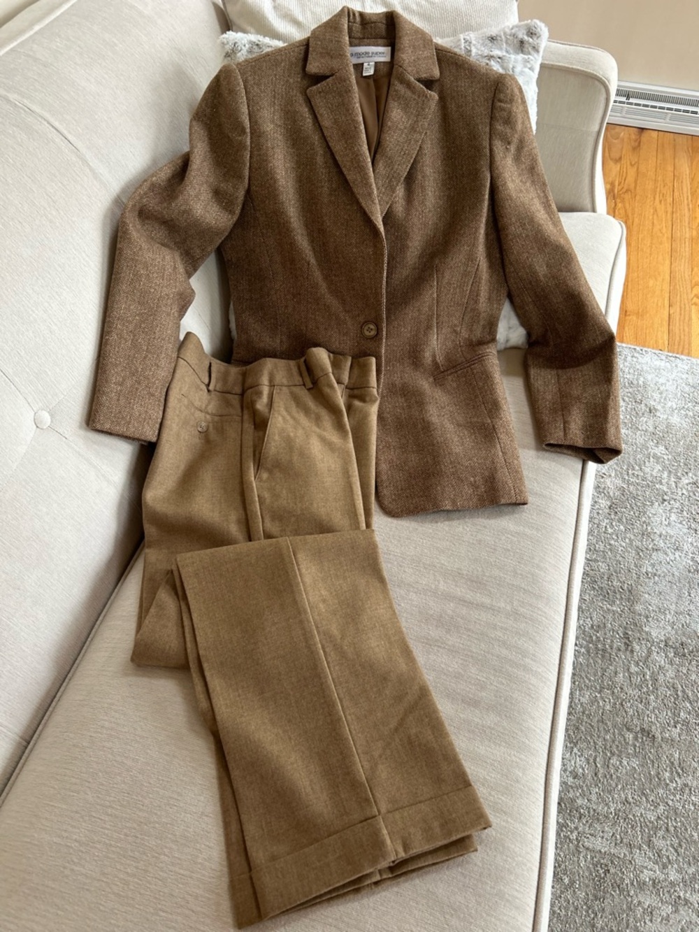 Brown Wool-Blend Tailored Blazer - Women’s Suit Jacket & Wool Camel Dress Pants